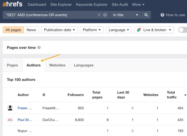 Ahrefs Linking Authors
