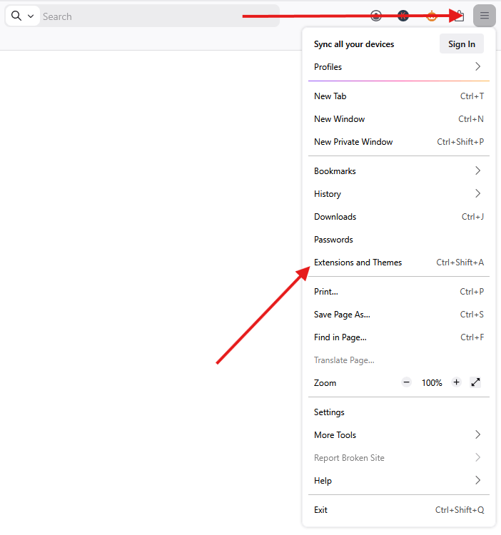 Firefox menu showing Add-ons
